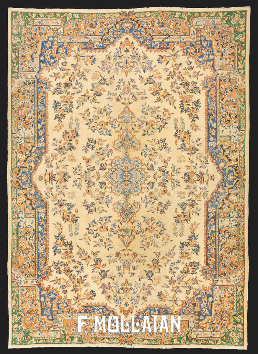 Antique Kerman Rug Beige/Blue Color n°:88097563